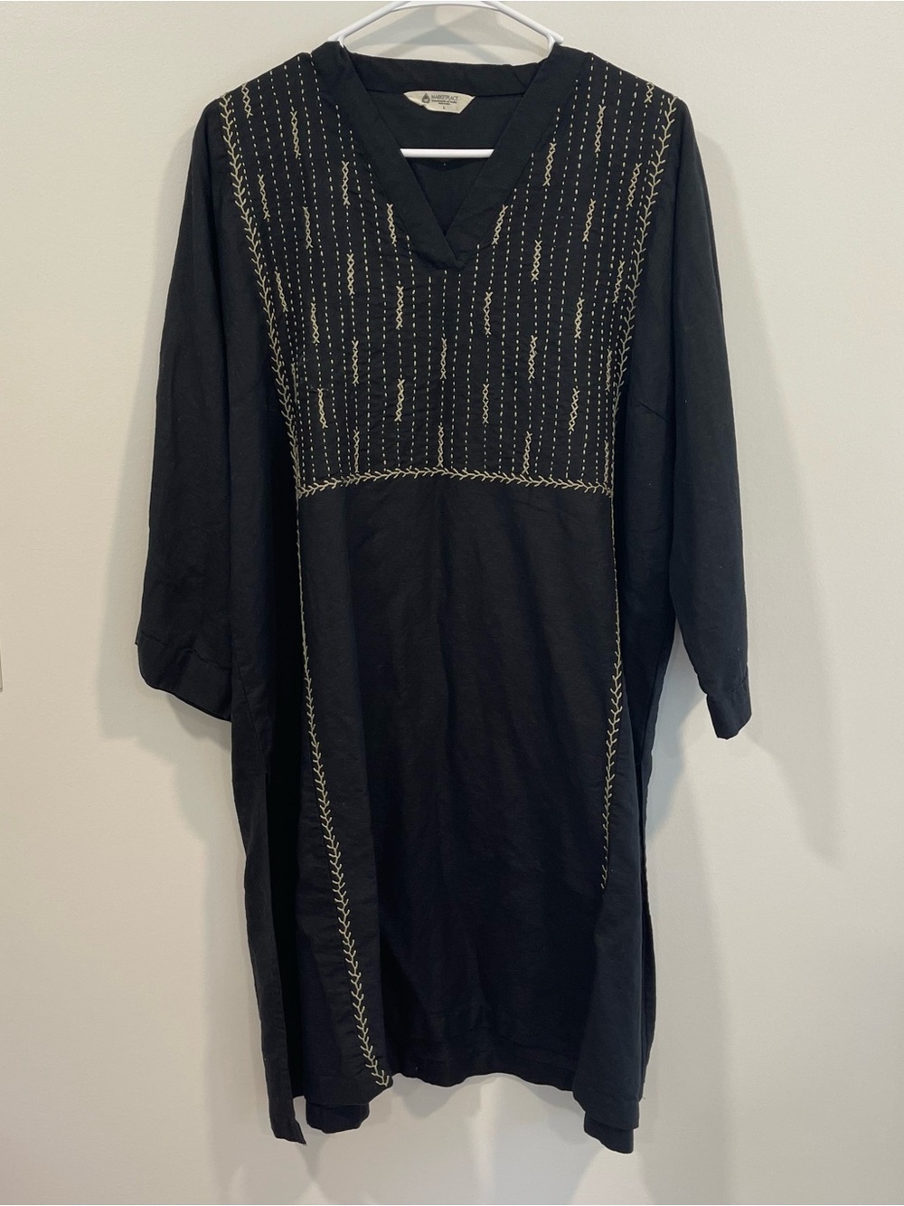 Marketplace Handwork of India L Dress Boho Lagenlook Linen Blend Embroidered
